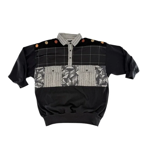 Bonnie II by Holly Black Geometric Button Up‎ Long Sleeve Sweatshirt Women's S - Picture 4 of 9